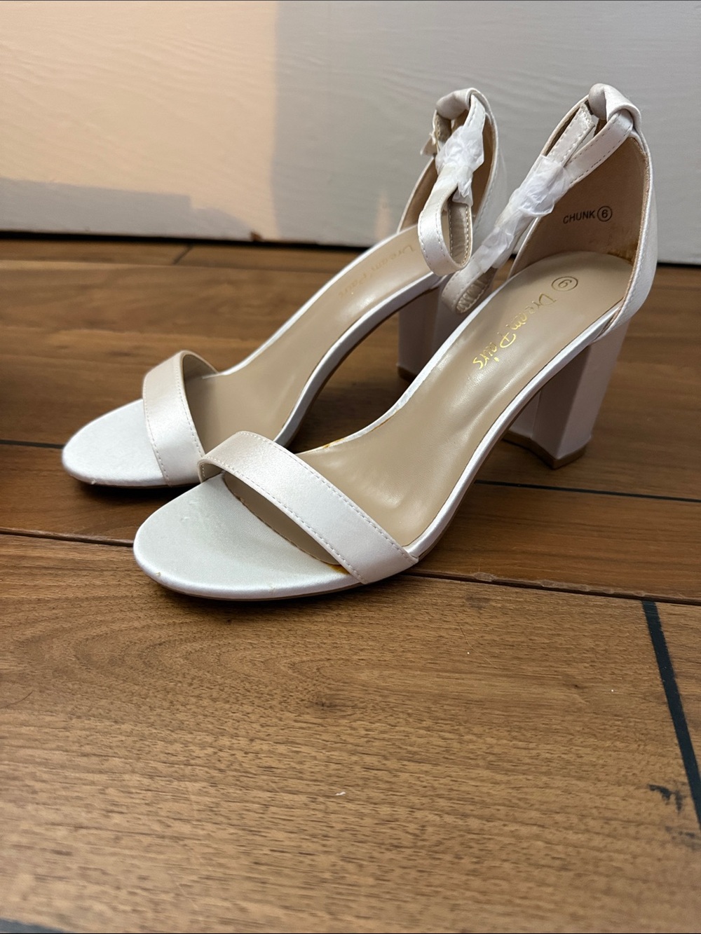 New in Box White Satin Sandals size 6